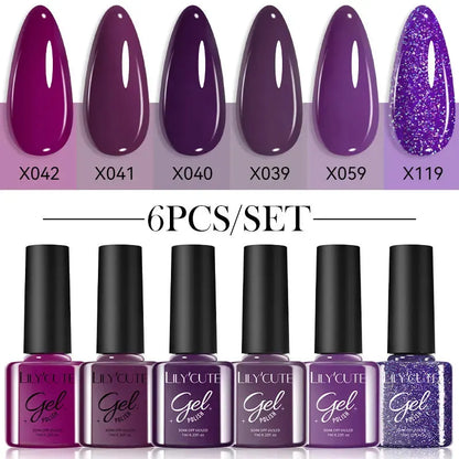 6PCs/Set Gel Nail Polish Set Kit Glitter Nail Gel Sequin Vernis Semi Permanent For Manicure Varnish UV LED Nail Art Gel - Shop & Buy