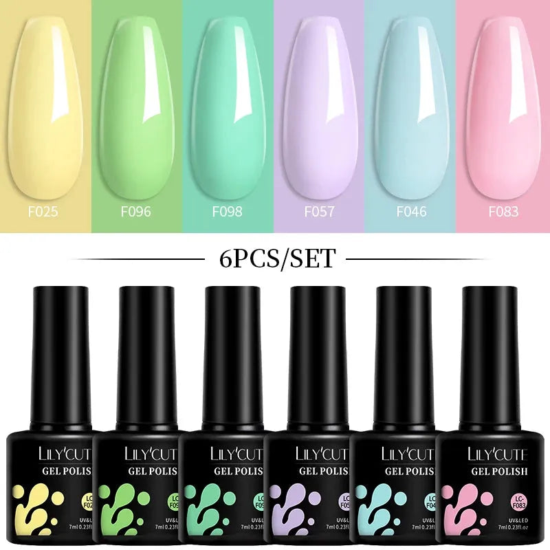 6Pcs/Set Macaron Color Gel Nail Polish Set Kit Spring 6 Colors UV LED Nail Art Gel Vernis Semi Permanent Base Top Coat - Shop & Buy