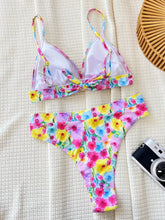 Load image into Gallery viewer, New Yellow Tie Dye Floral Print Bikinis Sets Women Push Up Bra Two Piece Swimsuit
