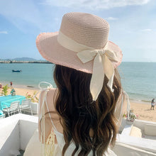 Load image into Gallery viewer, Bow Ribbon Straw Cover Cap Women Wide Brim Soft Top Sun Protection Hat Summer Sunshade Visors
