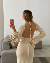 Load image into Gallery viewer, Elegant Knitted Sweater Maxi Dress Outfits for Women Flare Sleeve Sexy Backless Dresses
