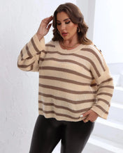 Load image into Gallery viewer, Stripe Plus Size Sweater Women Button O-Neck Large Pullover Ladies Winter Loose Oversize Jumper Big Jerseys Curvy Knitwear
