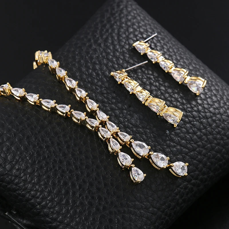 High Quality Teardrop Cubic Zirconia CZ Necklace and Earring Elegant Wedding Bridal Jewelry Set