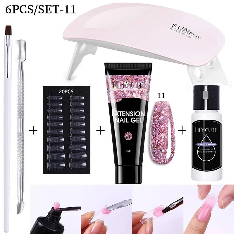 Nail Gel Set 6W LED Lamp Full Manicure Set Vernis Semi Permanent Quick Extension Nail Kit Gel Set For Nails Tool Kit - Shop & Buy