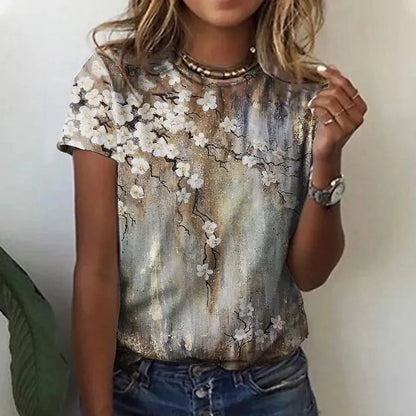 Women's T-shirts Fashion Floral Theme T Shirt Floral Plants Tees Summer Clothing - Shop & Buy