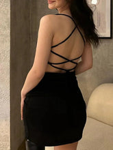 Load image into Gallery viewer, Sexy Cross Bandage Backless Side Split Bodycon Dress Women Sleeveless Skinny Mini Dress
