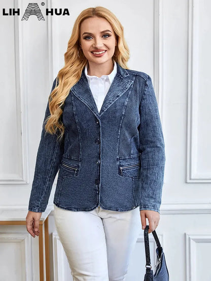 Women's Plus Size Denim Suit Autumn Chic Elegant Suit For Chubby Women Knitted Cotton Suit - Shop & Buy