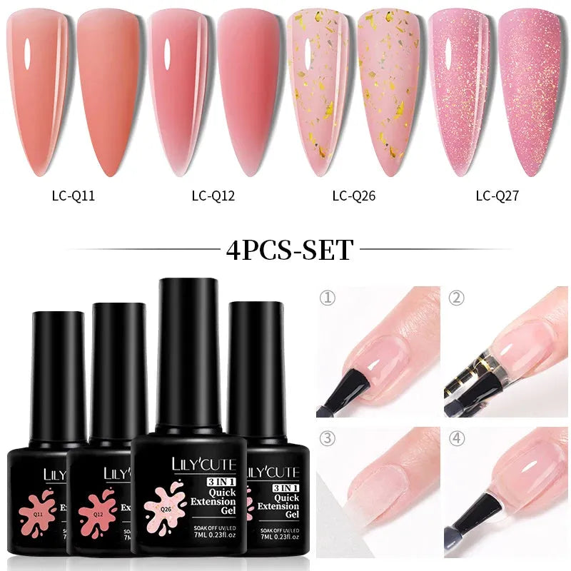 4PCs/Set Nail Extension UV Nail Gels Set Clear Nude Semi-permanent Quick Extension Set Nail Art Acrylic Gel Polish - Shop & Buy