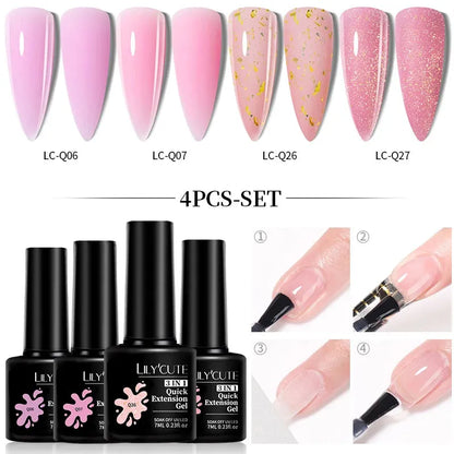 4PCs/Set Nail Extension UV Nail Gels Set Clear Nude Semi-permanent Quick Extension Set Nail Art Acrylic Gel Polish - Shop & Buy