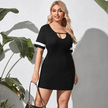 Load image into Gallery viewer, Plus Size Sexy Cut Out Front Summer Bodycon Dress Women Short Sleeve Sheath Club Dress
