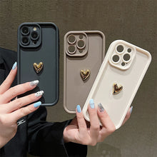 Load image into Gallery viewer, 3D Gold Heart Silicone Soft Phone Case For iPhone 15 14 13 16 Pro Max Plus Shockproof Candy Matte Cover
