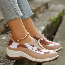 Load image into Gallery viewer, Women&#39;s Leopard Print Wedge Sneakers Fashion Front Zipper Platform Vulcanized Shoes
