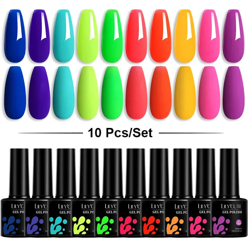 10Pcs/Set Nail Gel Polish Pink Glitter Scheme Popular Spring Colors Semi Permanent Soak Off UV LED Nail Art Gel Kit - Shop & Buy