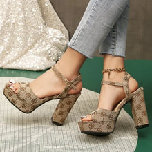 Load image into Gallery viewer, Elegant Rose Pattern Platform Sandals - Adjustable Ankle Buckle, Pillow-Soft Sole Stylish Walking &amp; Party Chunky Heels
