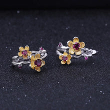 Load image into Gallery viewer, 2.10Ct Natural Rhodolite Garnet Earrings 925 Sterling Silver Handmade Plum Blossom Flower Stud Earrings for Women
