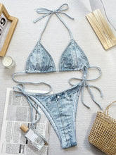 Load image into Gallery viewer, Sexy Denim Bikini Sets Women Halter Push Up Bra Tie Side Thong Swimsuit
