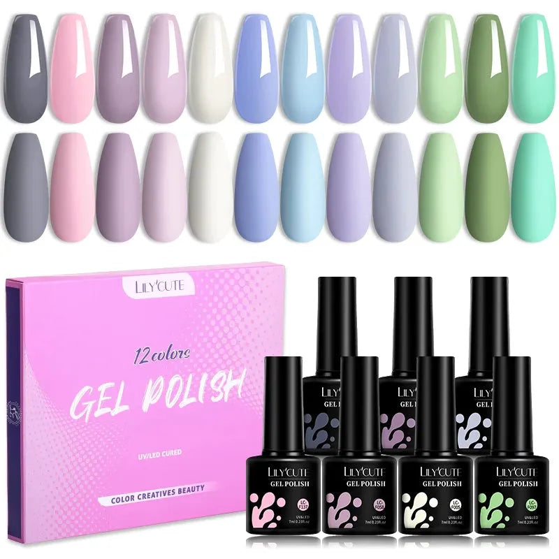 12PCs 7ml Spring Macaron Nail Gel Polish Set Semi Permanent UV Gel For Manicure Soak Off Gel Nail Polish Kit Varnishes - Shop & Buy