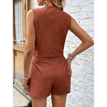 Load image into Gallery viewer, Cotton Shorts Sets for Women 2 Pieces Sexy Sleeveless Single Breasted Vest Top + Shorts Suit Elegant Office Lady Tracksuit
