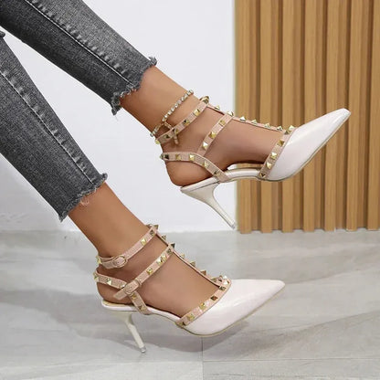 Women's Shoes Rivets Sandals Female Summer  Thick with Fine with High-heeled Shoes - Shop & Buy