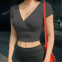 Load image into Gallery viewer, New Summer Black Sexy V-neck T-shirt Short Sleeve Y2k Crop Top Women Clothes Streetwear Fashion Corset Tops
