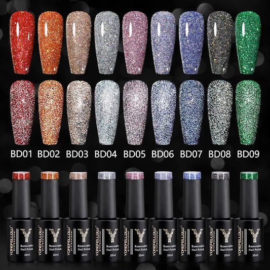 10ML Reflective Glitter Gel Nail Polish Set Soak Off UV Nail Supplies Semi Permanent DIY Nail Art Decoration