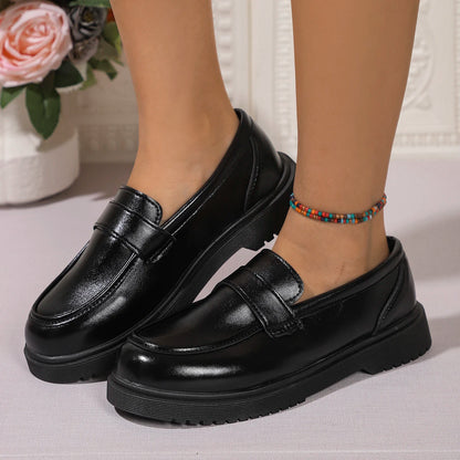 Solid Color PU Leather Flat Loafers Women Comfortable Soft Sole Slip On Shoes Woman Lightweight Casual Shallow Mouth Black Flats