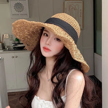 Load image into Gallery viewer, Woman Panama Summer Hat Women Straw Hat Big Brim Beach Hat Foldable Vacation Summer Hat
