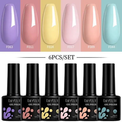 6Pcs/Set Macaron Color Gel Nail Polish Set Kit Spring 6 Colors UV LED Nail Art Gel Vernis Semi Permanent Base Top Coat - Shop & Buy