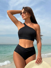 Load image into Gallery viewer, Solid Color Two Piece Swimsuit for Women Sexy High Waist Single Shoulder Backless Bikini Set
