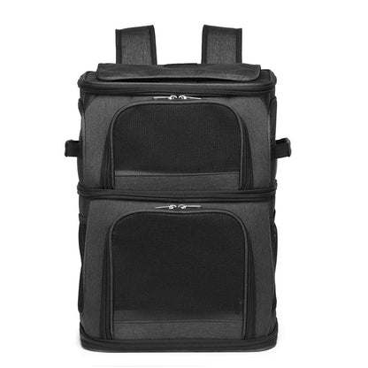 Double-Compartment Pet Carrier Backpack for Small Dogs and 2 Cats Super Ventilated Design Outdoor Cat Backpack Carrier Dog Bags