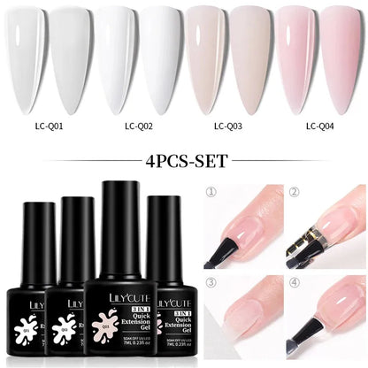 4PCs/Set Nail Extension UV Nail Gels Set Clear Nude Semi-permanent Quick Extension Set Nail Art Acrylic Gel Polish - Shop & Buy