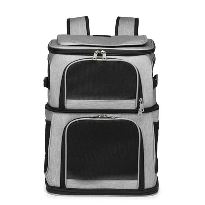 Double-Compartment Pet Carrier Backpack for Small Dogs and 2 Cats Super Ventilated Design Outdoor Cat Backpack Carrier Dog Bags