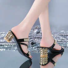 Load image into Gallery viewer, Shiny Gold Silver Women&#39;s Sandals Summer Crystal High Heels Party Shoes
