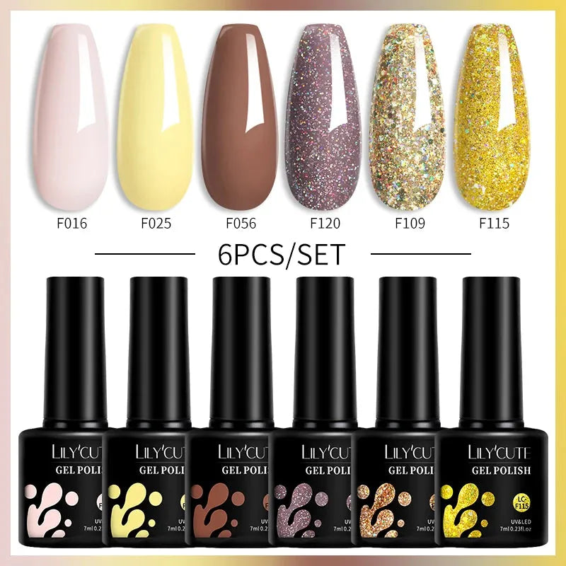 6PCs/Set Gel Nail Polish Set Kit Glitter Nail Gel Sequin Vernis Semi Permanent For Manicure Varnish UV LED Nail Art Gel - Shop & Buy