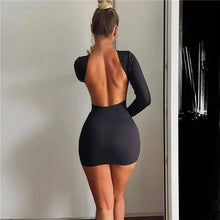 Load image into Gallery viewer, Sexy Back Open Backless Elastic Slim Bodycon Dress Women Long Sleeves Girdling Waist Skinny Dress
