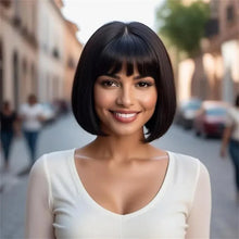 Load image into Gallery viewer, Short Straight Hair Wigs With Bangs Glueless Short Bob Human Hair Wig 12 Inchs Malaysia Hair None Lace Wig
