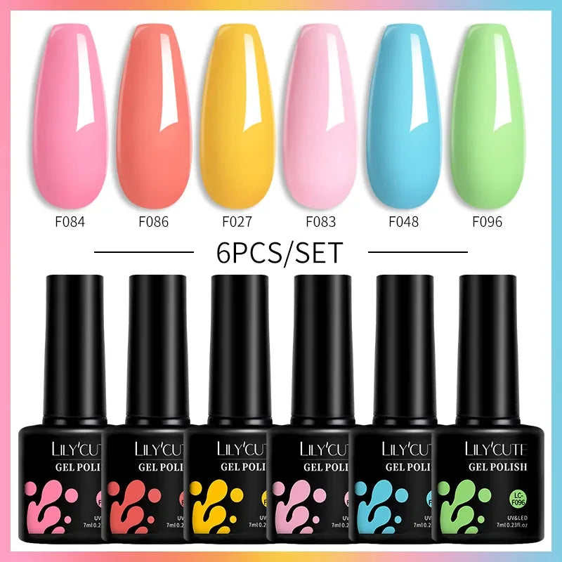 6Pcs/Set Macaron Color Gel Nail Polish Set Kit Spring 6 Colors UV LED Nail Art Gel Vernis Semi Permanent Base Top Coat - Shop & Buy