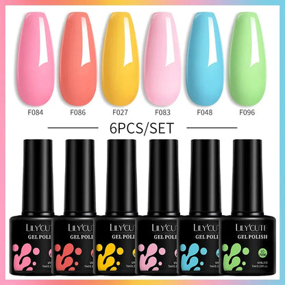 6PCS/SET Color Nail Gel Polish Set Kits Base Top Coat Varnish Soak Off UV Gel LED Semi Permanent All For Manicure - Shop & Buy