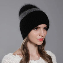 Load image into Gallery viewer, New Winter Beanies Two-color Angora Rabbit Fur Hat For Women Warm Knitted Fashion Female Hats High Quality Luxury Cap
