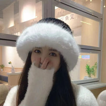 Load image into Gallery viewer, Women Thicken Plush Bucket Hat Large Size Winter Warm Rabbit Fur Hats for Women Flat Top Panama Outdoor Fisherman Caps
