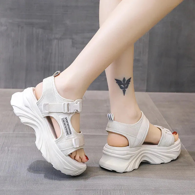 Women's Black Chunky Sandals Summer Fashion Platform Walking Shoes Woman Thick Bottom Non Slip Beach Sandals - Shop & Buy