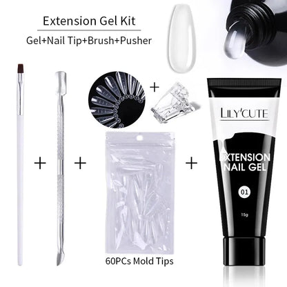 15ml Extension Gel Nail Polish Set Quick Nail Prolong With Extend Mold Nail Tips Acrylic Solution Manicure Tools Kit - Shop & Buy