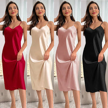 Load image into Gallery viewer, New Sexy Solid Color Long Nightdress Women&#39;s Pajamas Ice Silk Sexy Seductive Silk Stain Halter Pajamas
