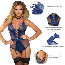 Load image into Gallery viewer, Hot Teddies Bodysuit Women Lace Suspenders Trim Leotard Ladies V Neck Sexy Overalls Rompers
