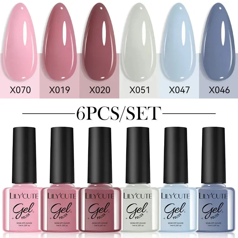 6Pcs/Set Macaron Color Gel Nail Polish Set Kit Spring 6 Colors UV LED Nail Art Gel Vernis Semi Permanent Base Top Coat - Shop & Buy