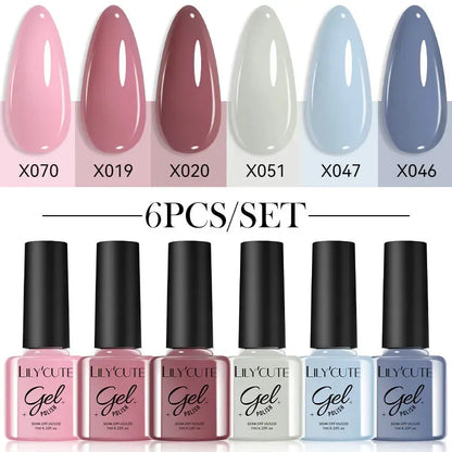 6Pcs/Set Macaron Color Gel Nail Polish Set Kit Spring 6 Colors UV LED Nail Art Gel Vernis Semi Permanent Base Top Coat - Shop & Buy