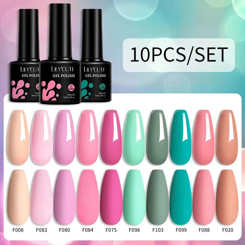 10Pcs/Set Nail Gel Polish Pink Glitter Scheme Popular Spring Colors Semi Permanent Soak Off UV LED Nail Art Gel Kit - Shop & Buy