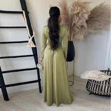Load image into Gallery viewer, Prowow Women Maxi Dress Elegant Slim V-neck Long Sleeve Birthday Party Evening Wear Hem Slit Solid Color Female Clothes