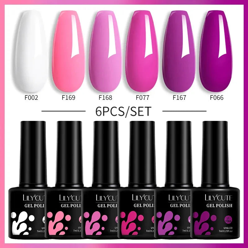 6PCS/SET Color Nail Gel Polish Set Kits Base Top Coat Varnish Soak Off UV Gel LED Semi Permanent All For Manicure - Shop & Buy