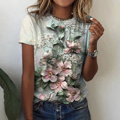 Women's T-shirts Fashion Floral Theme T Shirt Floral Plants Tees Summer Clothing - Shop & Buy